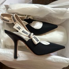 Designer Sandals Heels, J'adior Shoes, Dior Sling Back Heels, Dior Aesthetic Shoes, Christian Dior Pumps, Dior Women Shoes, Designer Women Shoes, Dior Black Heels, Christian Dior Clogs