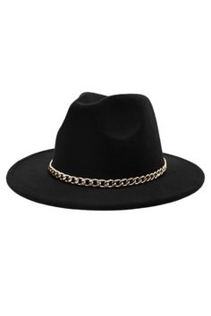 Features: Boho Gypsy Chic, Gold Chain Decor, Rancher Felt Hat, Adjustable Inner Drawstring Pattern: Solid Product measurements: Depth: Brim width: 3" Interior circumference: OSFM (One Size Fits Most) Material: 65% Polyester, 35% Cotton Imported Chain Decor, Love Hat, Black Hat, Felt Hat, Gold Chain, Fedora, Gold Chains, Accessories Hats, Felt