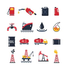 oil and gas icons set in flat style