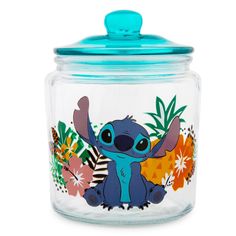 a glass jar with an image of stitchy from the movie stitch and stitch on it