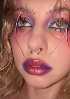 Makeup Look Artistic, Fun Birthday Makeup Looks, Monochromatic Pink Makeup, Colourful Editorial Makeup, Halloween Costume Ideas Makeup, Makeup Looks Extreme, Eye Gem Placement, Cute Colorful Makeup Looks