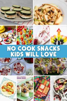 Easy No Cook Snacks for Kids No Cook Savory Snacks, School Snack For Classroom, No Cook Snacks For Party, No Mess Snacks, 4 H Cooking Project Ideas, No Cook Kids Recipes, No Cook Food Ideas, No Cook Snacks For Kids To Make, No Cooking Recipes For Kids