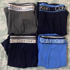 Calvin Klein Boxer Briefs Brand New 4pc (1 Gray, 2 Navy, 1 Light Blue) Very Soft And Comfortable Size Xl Calvin Klein Boxer Briefs, Calvin Klein Boxers, Calvin Klein Outfits, Custom Boxers, Tomboy Outfits, Klein Blue, Boxer Briefs, Blue Gray, Blue Grey