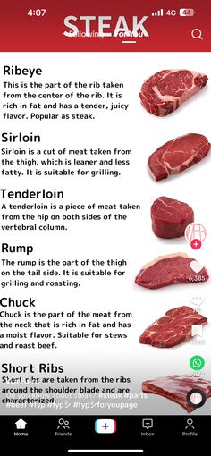 steak is shown on the screen with instructions to cook it and how to use it