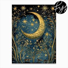 an image of a painting with stars and the moon