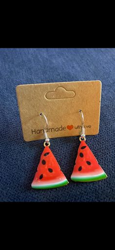 Cute and trendy watermelon earrings Watermelon Colored Summer Jewelry Gift, Summer Watermelon Colored Jewelry For Gift, Trendy Summer Hoop Earrings With Ear Wire, Green Teardrop Jewelry For Summer, Green Hoop Earrings For Summer Party, Summer Party Jewelry For Pierced, Summer Party Jewelry For Pierced Ears, Green Summer Jewelry With Fruit Design, Fun Green Fruit Design Earrings