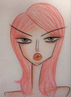 a drawing of a woman with pink hair