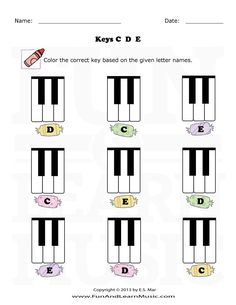 an image of piano keys with the letters d and e on them, all in different colors