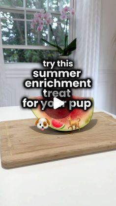 a watermelon slice with the words try this summer enrichment treat for your pup