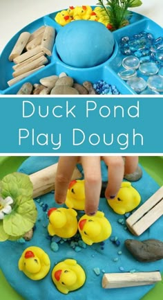 a child's play dough with ducks on it and the words duck pond play dough