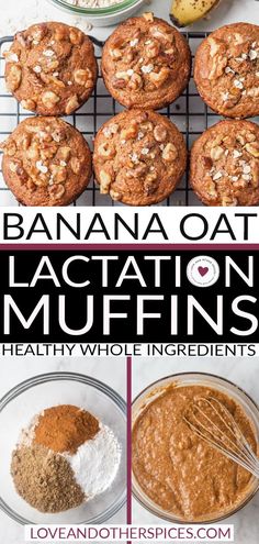 Delicious banana oat lactation muffins, free from sugar and flour, made with wholesome ingredients for new mothers' nourishment. Lactation Breakfast Recipes, Lactation Muffins, Lactation Snack Recipes, Healthy Lactation Recipes, Brewers Yeast Recipes, Lactation Banana Muffins, Banana Lactation Muffins, Lactation Snacks, Oatmeal Banana Muffins