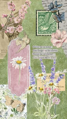 an altered collage with flowers and butterflies