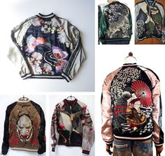 Modern Sukajan Manly Clothes, Harley Quinn Jacket, Punk Outfit, Sukajan Jacket, College Jacket, Revival Clothing, Modern Kimono, College Jackets, Souvenir Jacket