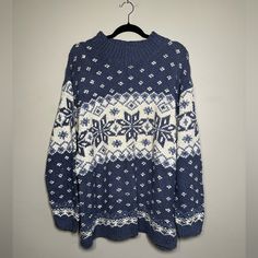 Never Worn, New With Tags. Blue And White Heavier Material. Size 2x. Might Have Some Small Pulls. Scandinavian Sweaters, Blue Christmas Sweater, General Outfit, Hand Knit Sweater, Petite Sweaters, Colored Cardigans, White Knit Sweater, Elf On Shelf, Plaid Sweater