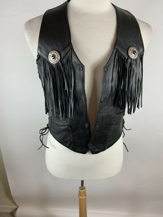 Shaf Leather Womans Size 38 Westren Fringe Black Bikers Vest H673. Measurements from pit to pit = 18”Condition is "Pre-owned". Shipped with USPS Priority Mail. Black Bikers, Western Vests, Gothic Cowgirl, Cowboy Leather Vest, Leather Vest Outfit, Vintage Leather Vest Outerwear, Fitted Western Leather Vest, Vintage Fitted Leather Vest, Fringe Leather Vest