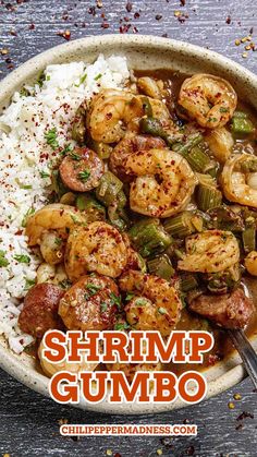 Shrimp Gumbo served in a bowl Shrimp Gumbo Recipe Easy, Shrimp And Chicken Gumbo, Andouille Sausage Gumbo