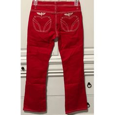 Ladies Red Apple Jeans, Embroidered Apple Back Pockets, So Cute! Nwt Flare , Red With White Stitching, Only Two Available, 7 &9, Measurements Above,98 Cotton, 2 Spandex. These Are So Cute, Very Trendy! Revolt Jean Co Apple Jeans, Jeans Front And Back, Apple Bottom Jeans, Mlp Oc, Low Rise Flare Jeans, Apple Bottoms, Flare Denim Jeans, Red Jeans, Plus Size Vintage