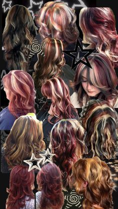 Cool Red Hair Dye Ideas, Hair Color Ideas Chunky Highlights, What Colour To Dye Your Hair, Hair Color Ideas For Dish Water Blonde, Calico Skunk Hair, Strawberry Blonde Hair With Red Highlights, Red And Blonde Streaks, Indie Hair Dye Ideas, Blond With Red Underneath