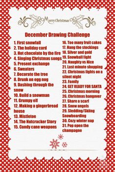 a christmas drawing challenge is shown in red and white