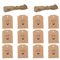 some brown tags with hearts on them