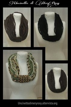 four different ways to tie a scarf on a mannequin headdress,