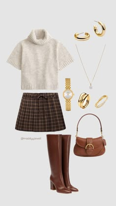 Cute Fall Look! Abercrombie Turtleneck Sweater Tee. Zara MINI CHECKED PLEATED SKIRT. #fallfashion #ootd #sweater #style #fallstyle #zara #abercrombie #coach #jewelry #skirt #boots Mini Pleated Skirt Outfit, Pleated Mini Skirt Outfit, Deep Style, Ootd Sweater, Vintage Dress Sewing Patterns, Classy Fall Outfits, Skirt Boots, Office Dresses For Women, Coach Jewelry