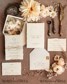 the wedding stationery is laid out and ready to be used