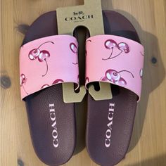 Bought These Today From Another Posher Nwt But They Are Way Too Small. My Feet Are Swollen So I Should’ve Known That. But Otherwise Cute Slides, Shoes Questions? Leave A Comment Below! Coach Slides, Coach Canvas, Cute Slides, Pretty Shoes Sneakers, Coach New York, Cherry Print, Signature Canvas, Slide In, Slides Shoes