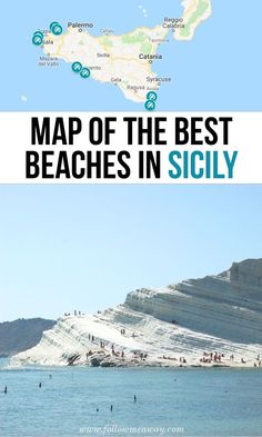 the map of the best beaches in sicily, with text overlaying it