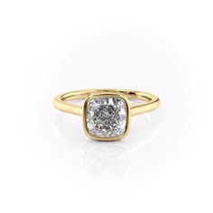 The Charlotte YG CU Bezel Set Engagement Ring, Cushion Engagement Ring, Yellow Gold Solitaire, Lab Diamond Engagement Ring, Colored Engagement Rings, Pave Band, Yellow Gold Setting, Hidden Halo, Diamond Drop Earrings