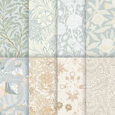 six different floral wallpapers in various colors