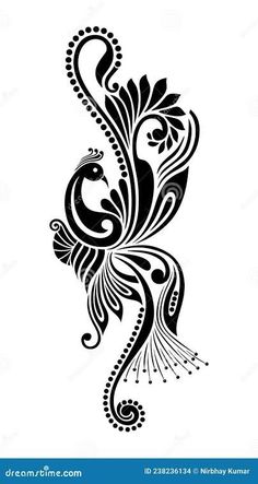 black and white bird with swirls on it's back tattoo art, tattoos designs,