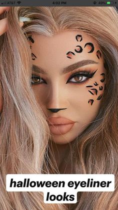 Simple Halloween Eyeliner, Leopard Makeup Halloween, Carnaval Make-up, Cheetah Makeup, Tiger Makeup, Beautiful Halloween Makeup, Obličejové Masky, Cat Halloween Makeup, Leopard Makeup