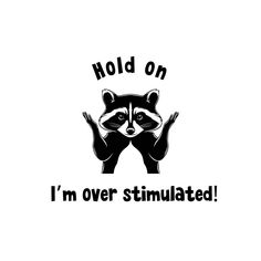 a raccoon holding its hands up with the words hold on i'm over simulated