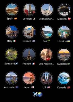 many different countries are shown in this screenshote screen shot, with the caption's name and location listed below them