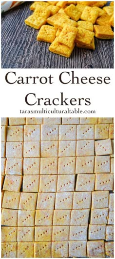 carrot cheese crackers are stacked on top of each other and ready to be eaten