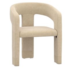 a beige chair sitting on top of a white floor