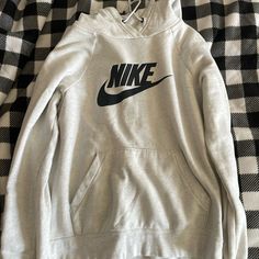 Hoodie Is Almost Brand New, Barley Worn Nike Hoodie With Logo Print For Fall, Nike Long Sleeve Hoodie With Logo Print, Nike Crew Neck Hoodie With Letter Print, Nike Casual Hoodie For Loungewear, Casual Nike Hoodie Sweatshirt, Nike Letter Print Top For Winter, Nike Tops With Letter Print For Winter, Nike Heather Grey Sweatshirt For Fall, Nike Cozy Sweatshirt For Streetwear