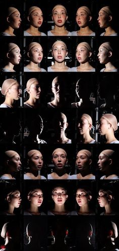 many different images of people with their heads in the same photo, and one woman's face is shown