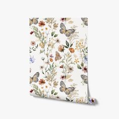 a floral wallpaper with butterflies and flowers on it