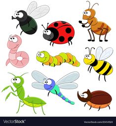 a group of cartoon bugs and insects