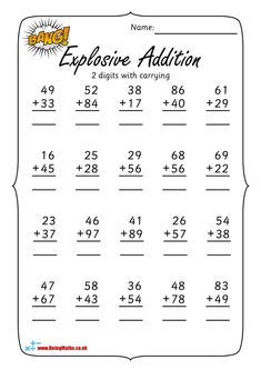 Primary addition worksheet with carrying Mathematics Year 2 Worksheet, Borrowing And Carrying Math, Year 2 Addition And Subtraction, Addition With Carrying Worksheets, Math Activities Primary School, Maths Addition Worksheets Grade 2, Math For Primary 1, Math Primary 1 Worksheet, Primary 1 Maths Worksheet