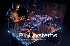 a man standing next to a car with the words plm systems in front of it