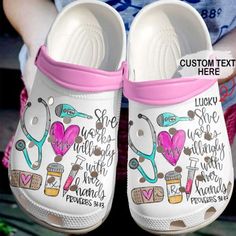 Get your product: Nurse Personalized She Works Willingly Sku 1647 Custom Sneakers Personalized Name Crocs Clogs Shoes
1. PRODUCT INFORMATION:

Incredibly light and fun to wear.
Water-friendly and buoyant; weighs only ounces.
Ventilation ports add breathability and help shed water and debris.
Easy to clean and quick to dry.
Upper: Croslite.
Lining: Croslite.
Sole: Croslite.
2. SIZE CHART:
3. RETURN:
We will gladly issue you a replacement item or issue a refund back to your original form of paymen Nursing Crocs, Crocband Clog, Crocs Clog, Crocs Crocband, Crocs Clogs, Clog Shoes, Text For Her, Crocs Classic Clogs, Wooden Shoes