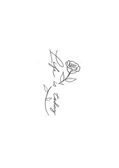 a black and white drawing of a rose with the word love written in cursive writing