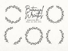 four hand drawn wreaths with the words botanical branches