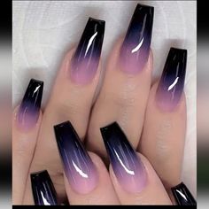 Press On 24 Count Gradient Black And Purple Long Press On Nails Comes With Jelly Glue And Nail File New Ongles Beiges, Nagellack Trends, Purple Acrylic Nails, Long Press On Nails, Goth Nails, Purple Nail, Black Nail, Diy Nail Art