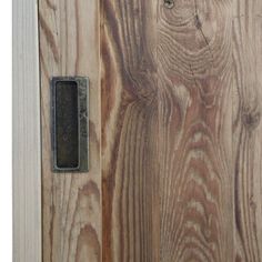 a close up of a door handle on a wooden door