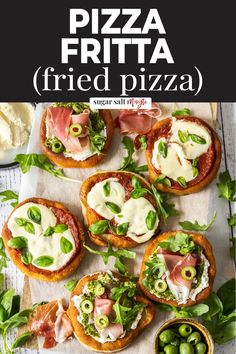 pizza fritta with fresh vegetables and sauces on the side, served in small bread bowls