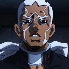 an animated man with white hair and black eyes